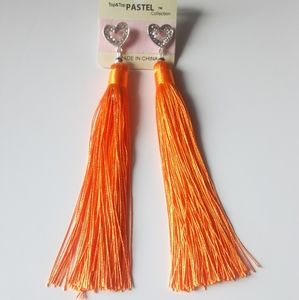 Pastel Collection Long Neon Orange Tassel Earrings